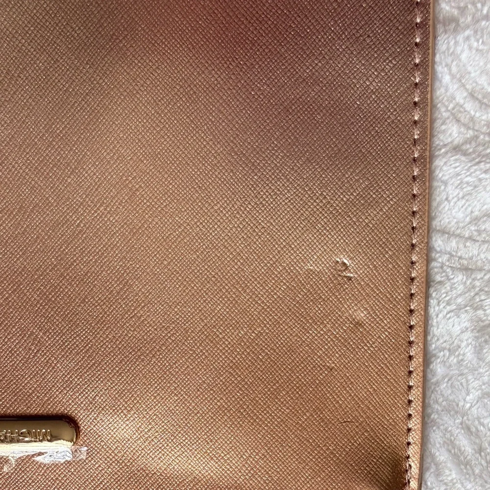 Michael Kors Rose Gold Zip Clutch Wristlet Metallic Saffiano Pouch